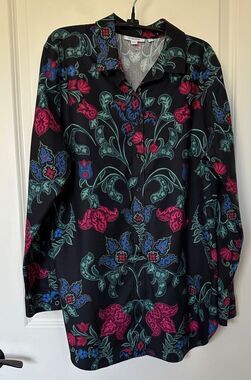 Chico's  Black Tunic w Pink Blue Green Floral Chico’s 2 (Large / US 12) NWOT
